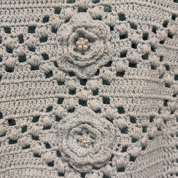 Mint Green Vintage Hand knit Sweater Rhinestone Embellished - Picture 2 of 5